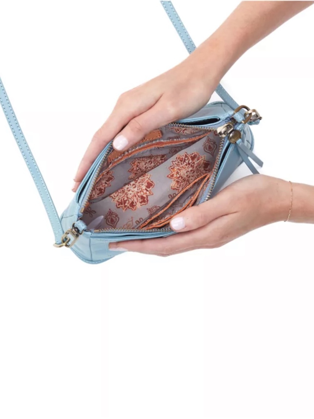 HOBO Cadence Crossbody Leather Bag w/ Adjustable Clip Strap Turquoise - Picture 8 of 10